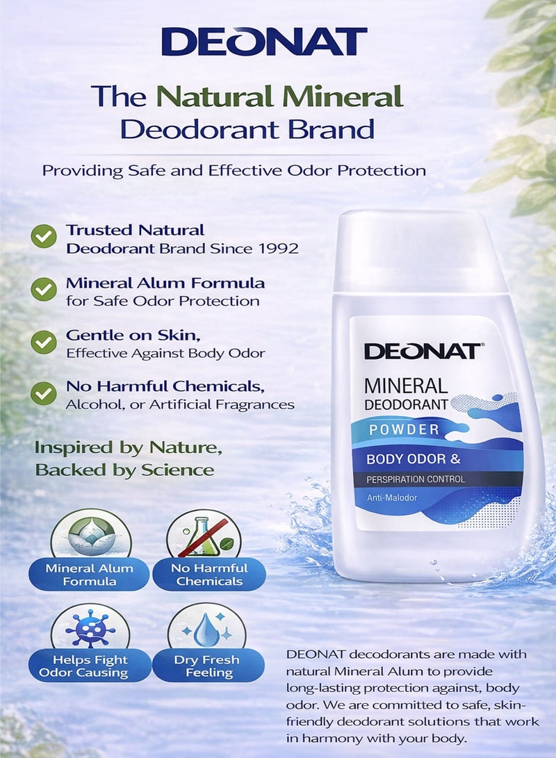 ديونات عبوة 1 ديونات مسحوق مزيل عرق طبيعي 50 جرام ألوم للتحكم في رائحة الجسم والتعرق مضاد للبكتيريا يمنح إحساس جاف ومنعش بدون آثار بيضاء وخالي من المواد الضارة للرجال والنساء - Image 5