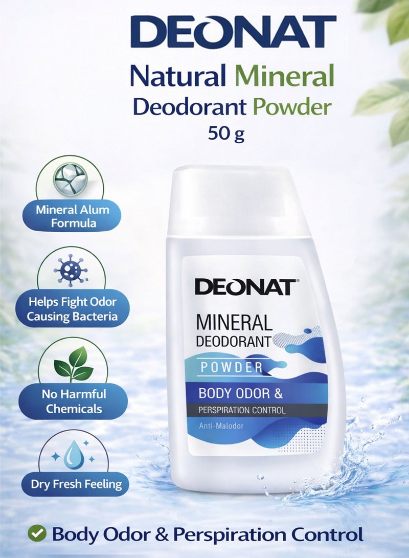 ديونات عبوة 1 ديونات مسحوق مزيل عرق طبيعي 50 جرام ألوم للتحكم في رائحة الجسم والتعرق مضاد للبكتيريا يمنح إحساس جاف ومنعش بدون آثار بيضاء وخالي من المواد الضارة للرجال والنساء - Image 1