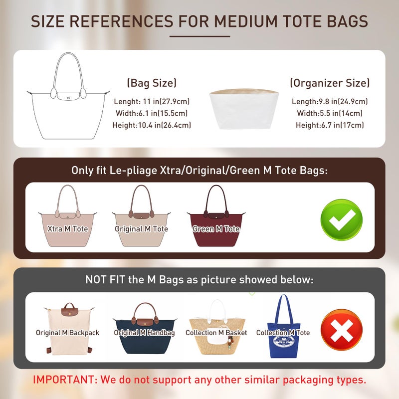 Doxo Tote Bag Organizer Insert Compatible with Long Champ Medium, G.oyard PM, Neverfull MM and More, Light Waterproof DupontPaper le pliage Longchamp Medium Organizer Insert(Black, M) - Image 2