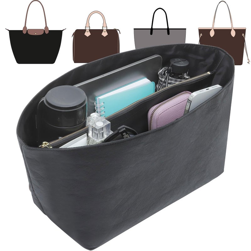 Doxo Tote Bag Organizer Insert Compatible with Long Champ Medium, G.oyard PM, Neverfull MM and More, Light Waterproof DupontPaper le pliage Longchamp Medium Organizer Insert(Black, M) - Image 1