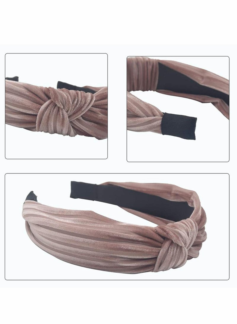 Loquat Velvet Headbands for Women, 1Pcs Pink Stripe Bandana Knot Women Turban Wide Headband Hair Hoop Accessories - Image 2