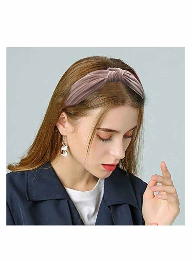 Loquat Velvet Headbands for Women, 1Pcs Pink Stripe Bandana Knot Women Turban Wide Headband Hair Hoop Accessories - Image 1