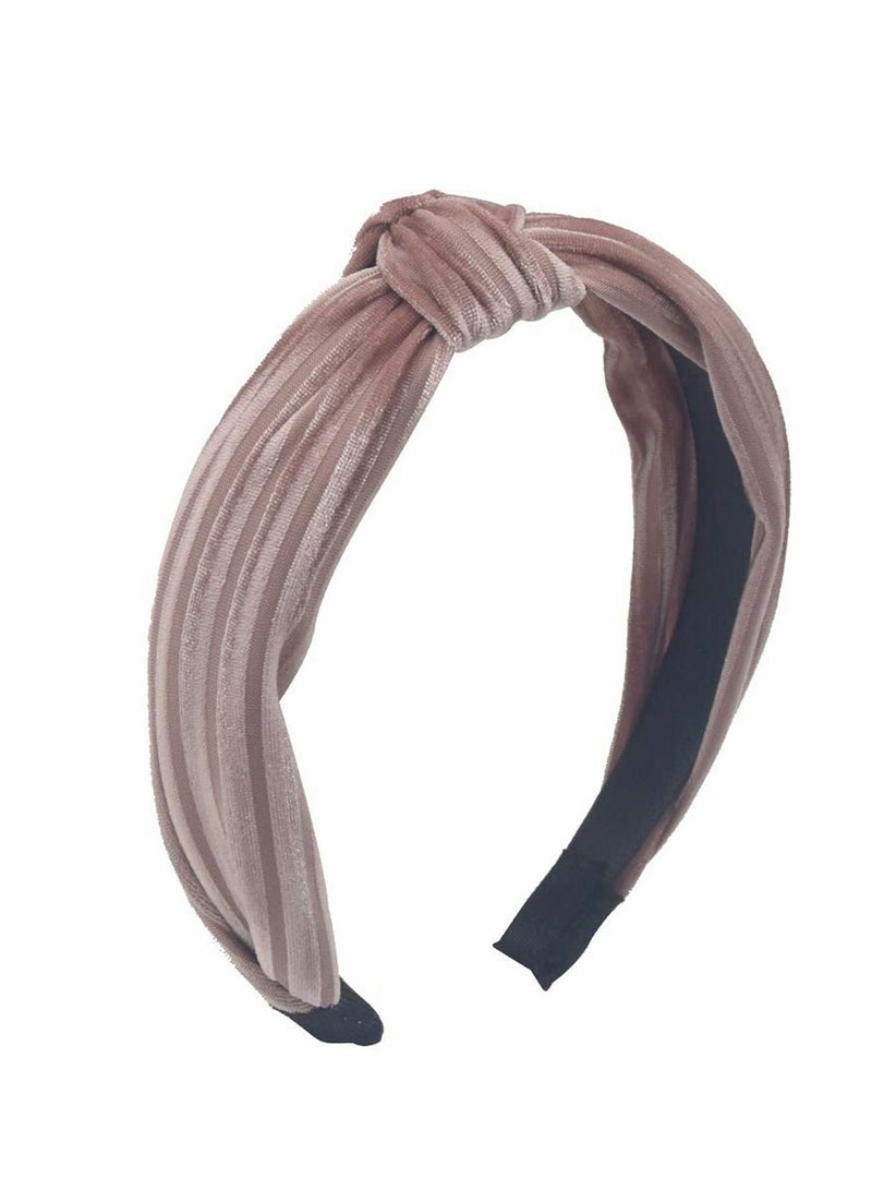 Loquat Velvet Headbands for Women, 1Pcs Pink Stripe Bandana Knot Women Turban Wide Headband Hair Hoop Accessories - Image 3