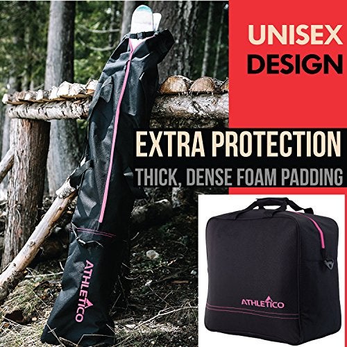 Athletico Two-Piece Ski & Boot Bag Combo | Up to 200 CM Skis & Size 13 Boots | 1 Padded Ski & Boot Bag (Black with Pink Trim) - Image 3