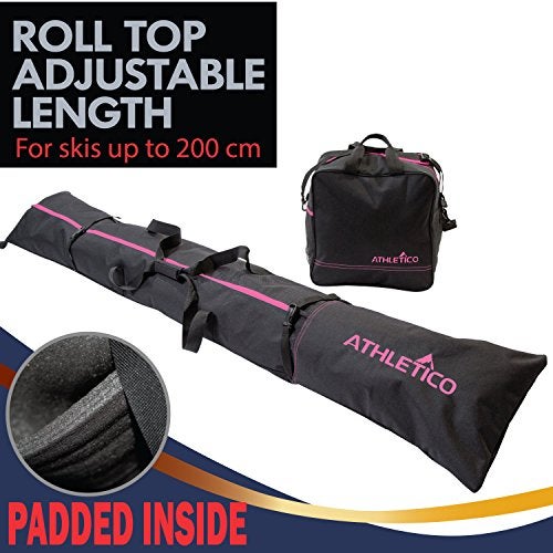 Athletico Two-Piece Ski & Boot Bag Combo | Up to 200 CM Skis & Size 13 Boots | 1 Padded Ski & Boot Bag (Black with Pink Trim) - Image 4