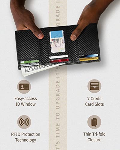 Access Denied Trifold Wallets For Men RFID - Carbon Fiber Leather Slim Mens Wallet With ID Window Front Pocket - Gifts For Men - Image 4