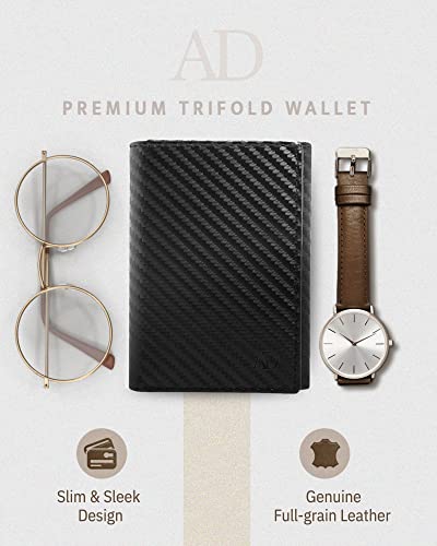 Access Denied Trifold Wallets For Men RFID - Carbon Fiber Leather Slim Mens Wallet With ID Window Front Pocket - Gifts For Men - Image 3