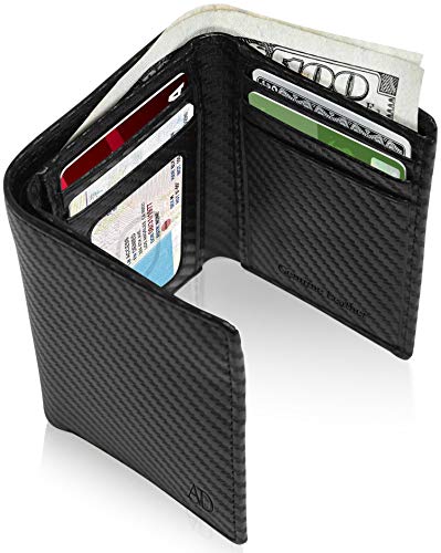 Access Denied Trifold Wallets For Men RFID - Carbon Fiber Leather Slim Mens Wallet With ID Window Front Pocket - Gifts For Men - Image 2