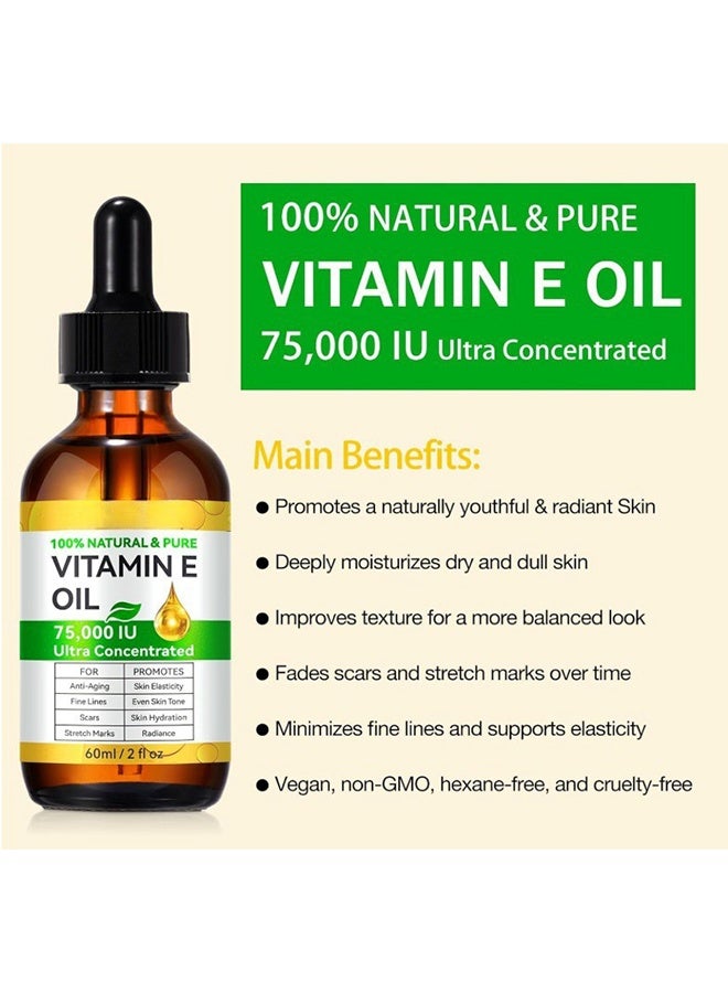 ATOANY Vitamin E Oil 75000 IU - Pure Organic Vitamin E Oil for Skin, Face & Body - Firming Care Against Scars, Wrinkles & Fine Lines - 60ml - Image 3
