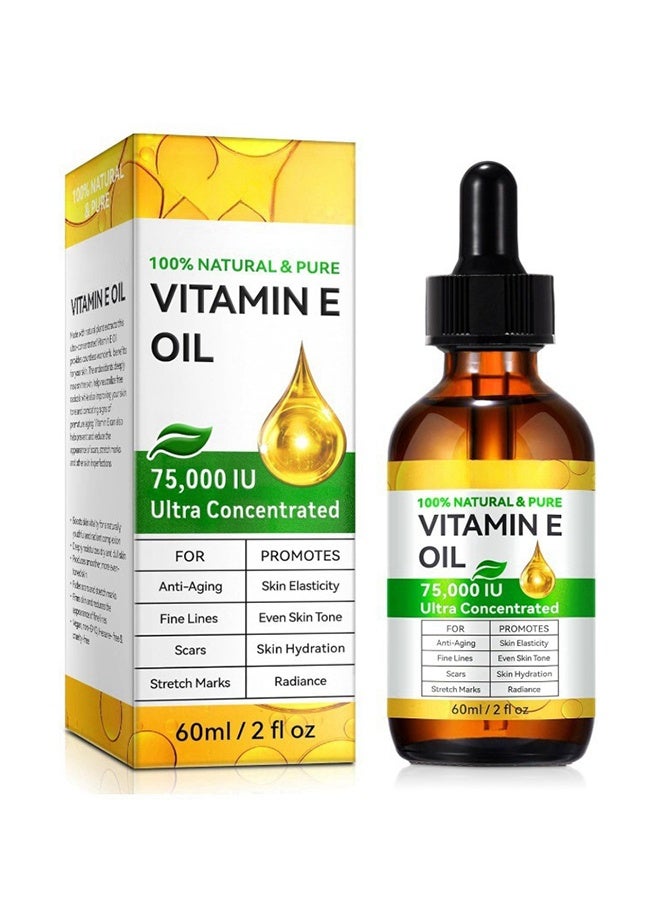 ATOANY Vitamin E Oil 75000 IU - Pure Organic Vitamin E Oil for Skin, Face & Body - Firming Care Against Scars, Wrinkles & Fine Lines - 60ml - Image 1