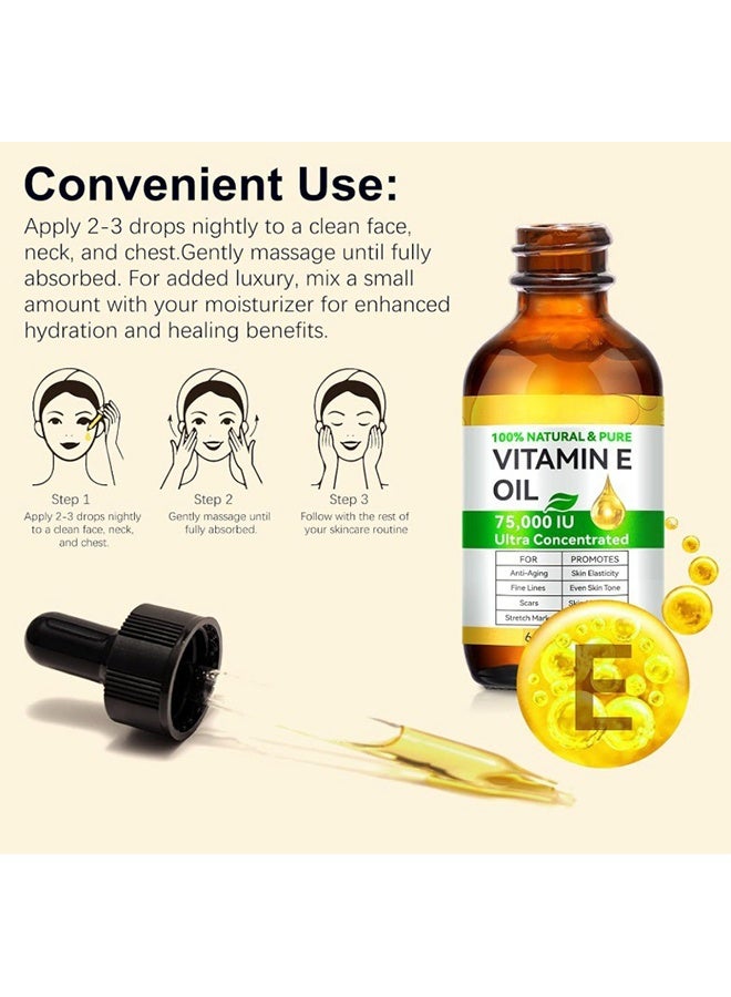 ATOANY Vitamin E Oil 75000 IU - Pure Organic Vitamin E Oil for Skin, Face & Body - Firming Care Against Scars, Wrinkles & Fine Lines - 60ml - Image 5