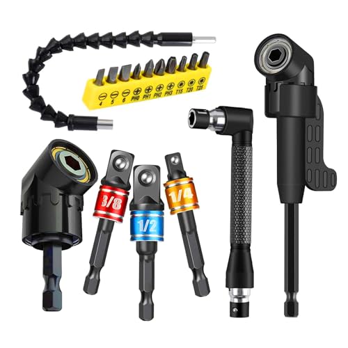 CIGOTU 17pcs Flexible Drill Bit Extension Include 3pcs Impact Socket Adapter 2pcs Hex Shank 105 Right Angle Drill Attachment 10 Short Screwdriver Bits Bendable Drill Bit Extension and 90 Angled Bits - Image 1