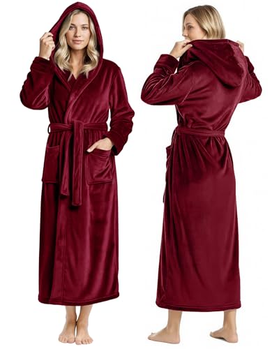 NY Threads Premium Womens Robe with Hood, Plush Fleece Long Bath Robe for Women, Fluffy Soft Women's Bathrobe, Large, Burgundy - Image 1
