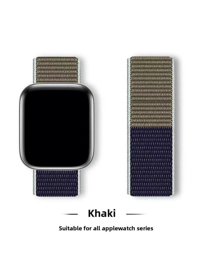 Generic - Suitable For Iwatch1-s9 Strap Light Mint/Ocean Blue Nylon Loop Velcro Wristband For Apple Watch Strap-Color:47# Khaki-Specifications:38/40/41mm - Image 1