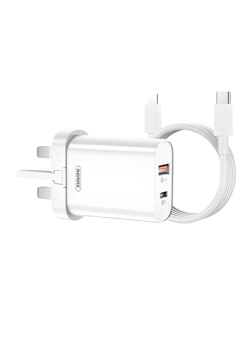 REMAX 20W Fast Charger with USB & Type-C Dual Port, QC 3.0 + PD3.0 Adapter for Quick Charging, Compact & Durable, Compatible with Smartphones, Tablets and more (UK Plug)  - Image 1