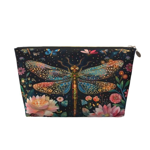 Dultua Mothers Day Gifts Makeup Bag Purse Cosmetic Bag Travel Toiletry Leather Make Up Bags for Mom Wife Women Daughter Floral Dragonfly - Image 1