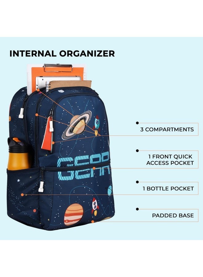 Gear Galaxy 19"/34L Large Water Resistant School Bag/Casual 5 Compartment Backpack/Daypack/Travel 5 Compartment Backpack/Kids Bag for Boys/Girls (Blue-Rust) - Image 2