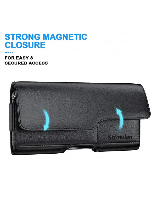 Stronden Stronden Holster for iPhone 16 Plus,15 Plus, 15 Pro Max, 14 Plus, 14 Pro Max, 13 Pro Max, 12 Pro Max, 11 Pro Max, XS Max - Leather Belt Case with Magnetic Closure Pouch (Fits Slim/Regular Case)  - Image 3