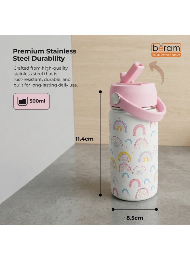 Beram Stainless Steel Thermal Water Bottle 12oz 500ml Smart Water Bottle Aqua Flask Travel Flask for Hot Water Thermos Flask White  Bottle - Image 2