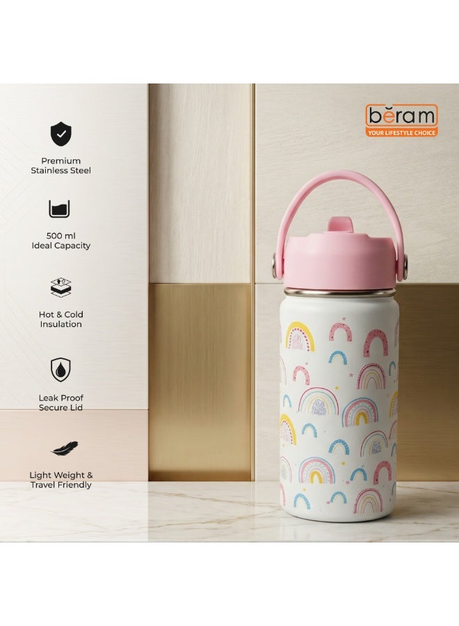 Beram Stainless Steel Thermal Water Bottle 12oz 500ml Smart Water Bottle Aqua Flask Travel Flask for Hot Water Thermos Flask White  Bottle - Image 4
