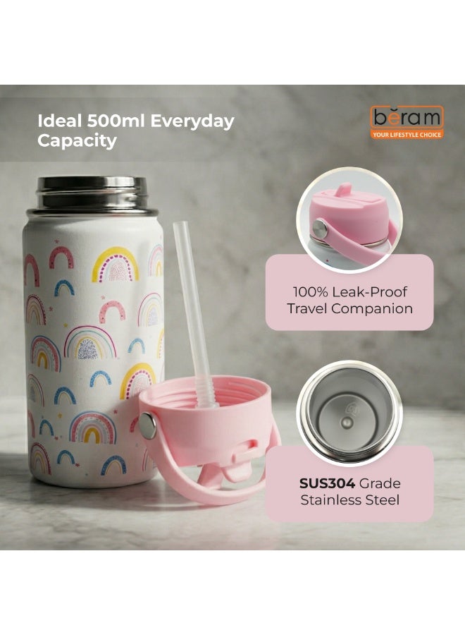 Beram Stainless Steel Thermal Water Bottle 12oz 500ml Smart Water Bottle Aqua Flask Travel Flask for Hot Water Thermos Flask White  Bottle - Image 3