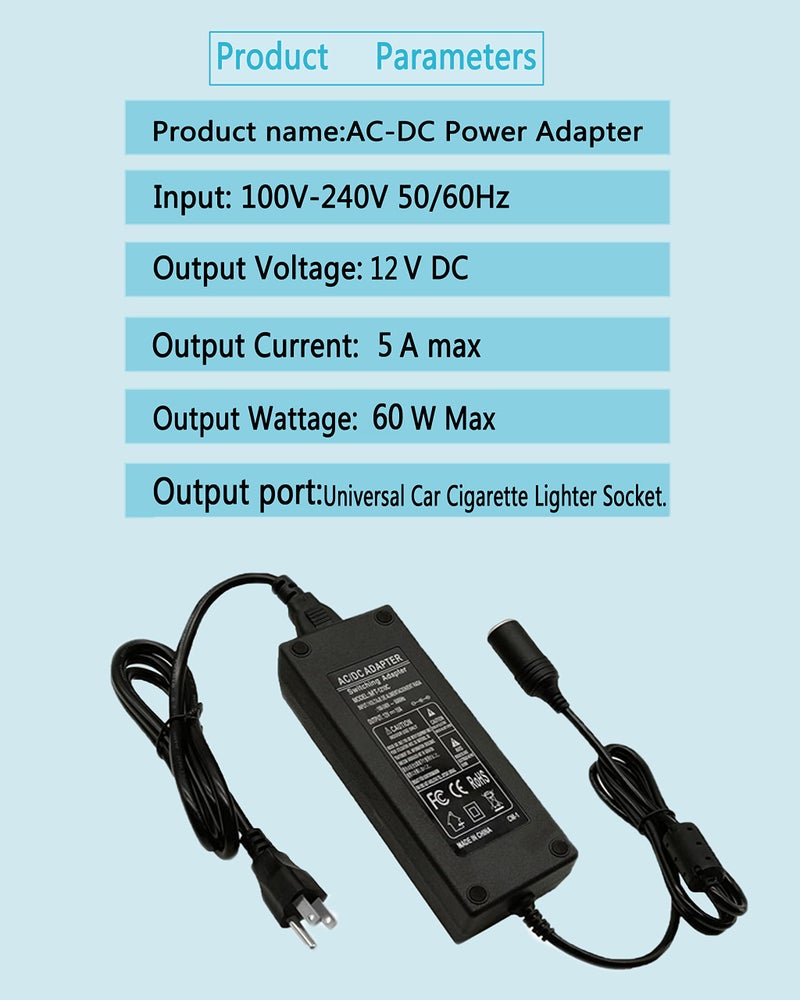 MTYTOT AC to DC Converter 12V 5A 60W Car Cigarette Lighter Adapter AC 100~240V to 12 Volt Power Supply Adapter Car Cigarette Lighter Socket 12v 5a AC/DC Adapter Converter - Image 2