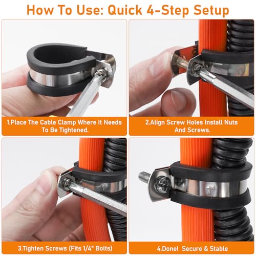 Sieqioor 20 Pack 1Inch Cable Clamp, 304 Stainless Steel Cable Clamps, Rubber Cushioned Insulated Clamp, Tube Holder for Tube, Hose Clamp, Pipe Clamp, Pipe or Wire Cord Installation - Image 4