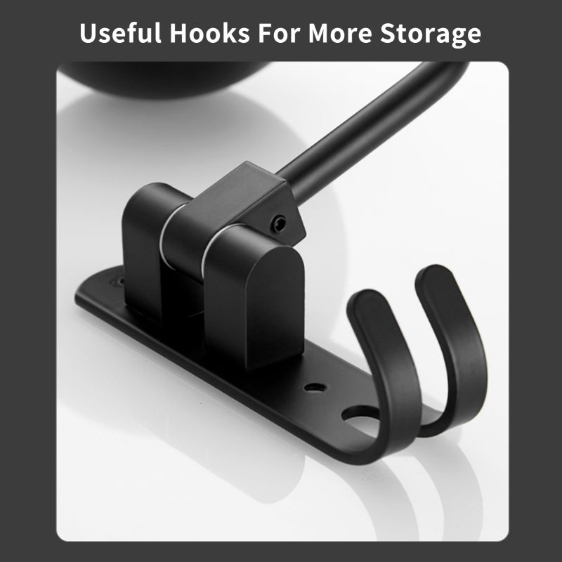 Motorcycle Helmet Rack Black Premium Space Aluminum 180 Degree Rotation - Double Round Ball Design With Hooks Helmet Holder For Garage Corridor Office And Home - Image 3