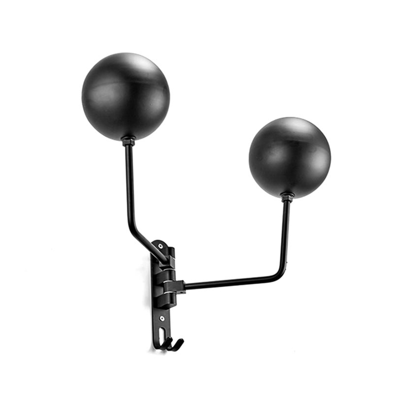 Motorcycle Helmet Rack Black Premium Space Aluminum 180 Degree Rotation - Double Round Ball Design With Hooks Helmet Holder For Garage Corridor Office And Home - Image 1