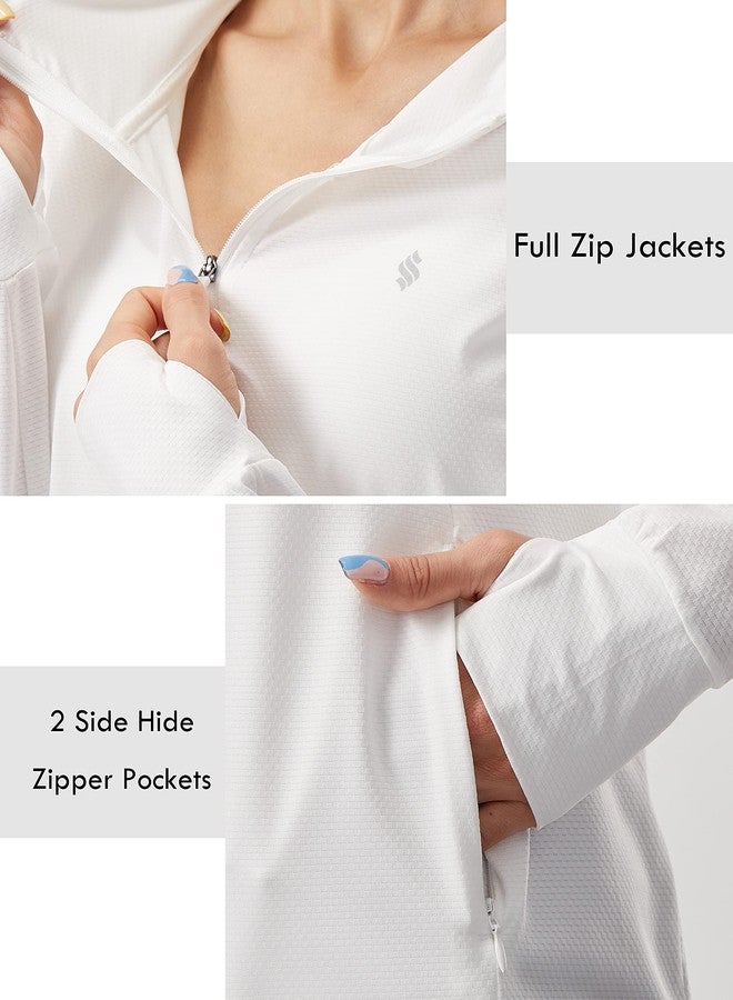 Soothfeel Women's UPF 50+ Sun Protection Hoodie Jacket Lightweight Long Sleeve Sun Shirt for Women with Pocket Hiking Outdoor B-White - Image 5