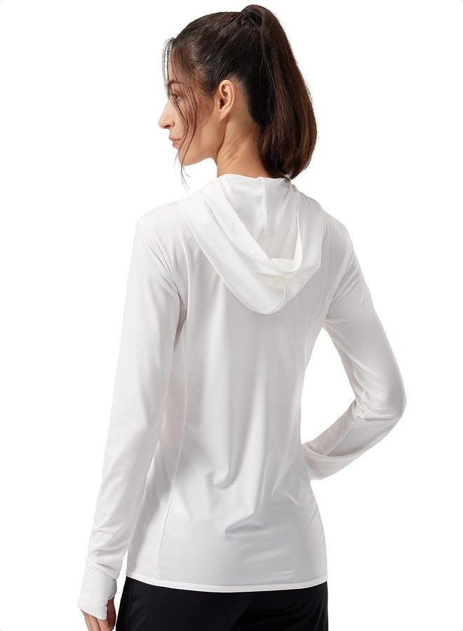 Soothfeel Women's UPF 50+ Sun Protection Hoodie Jacket Lightweight Long Sleeve Sun Shirt for Women with Pocket Hiking Outdoor B-White - Image 2