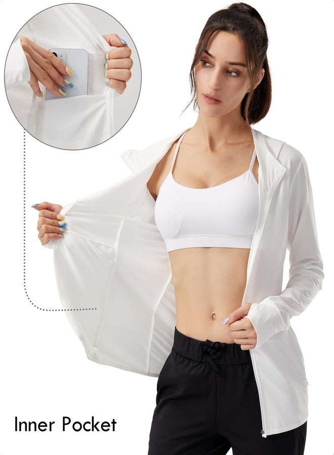 Soothfeel Women's UPF 50+ Sun Protection Hoodie Jacket Lightweight Long Sleeve Sun Shirt for Women with Pocket Hiking Outdoor B-White - Image 4