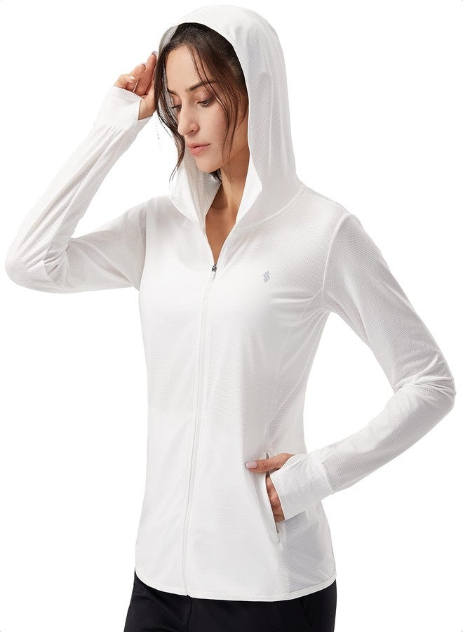 Soothfeel Women's UPF 50+ Sun Protection Hoodie Jacket Lightweight Long Sleeve Sun Shirt for Women with Pocket Hiking Outdoor B-White - Image 1