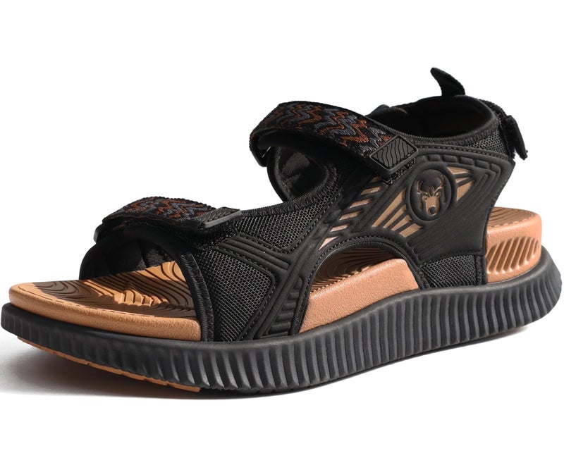 KuaiLu Womens Orthopedic Walking Sandals Comfortable Plantar Fasciitis Arch Support Summer Outdoor Travel Outfits Platform Cushion Shoes Athletic Sport Recovery Adjustable Strap Black Khaki Size 9 - Image 1