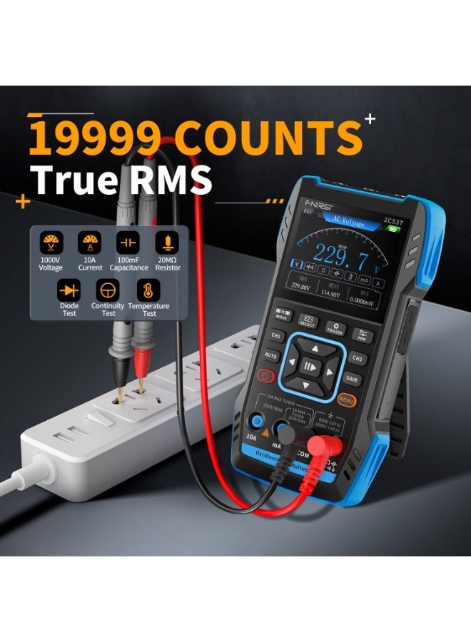 FNIRSI 2C53T Upgraded 3-in-1 Oscilloscope Multimeter Signal Generator 50MHz Bandwidth 250MS Dual Channel 20000 Counts - Image 4