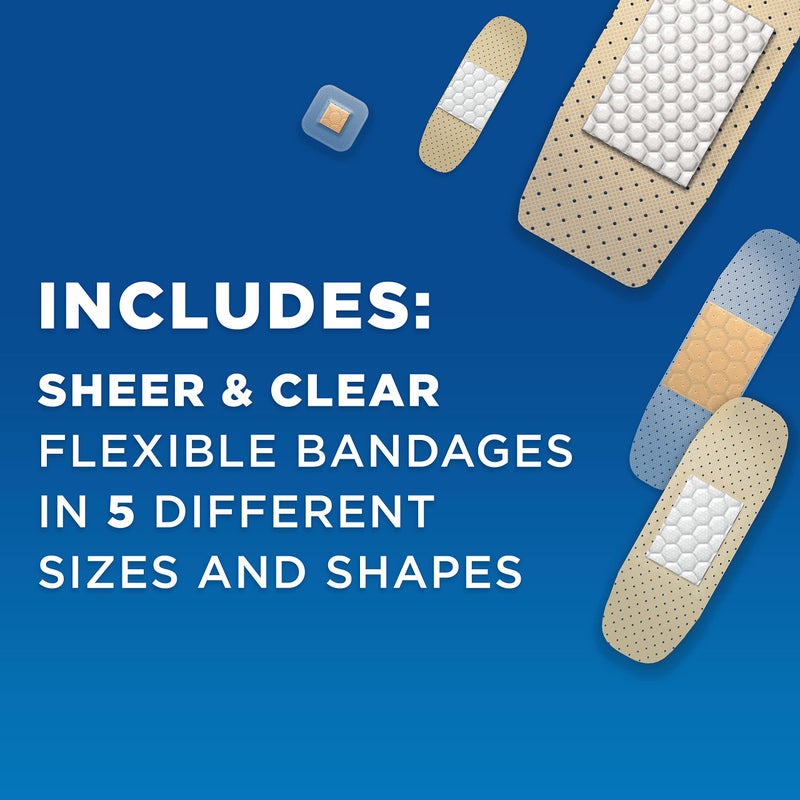 Band-Aid Brand Adhesive Bandages Family Variety Pack, Sheer & Clear Flexible Sterile Individually Wrapped Bandages for First Aid Wound Care for Minor Cuts & Scrapes, Assorted Sizes, 280 ct - Image 5