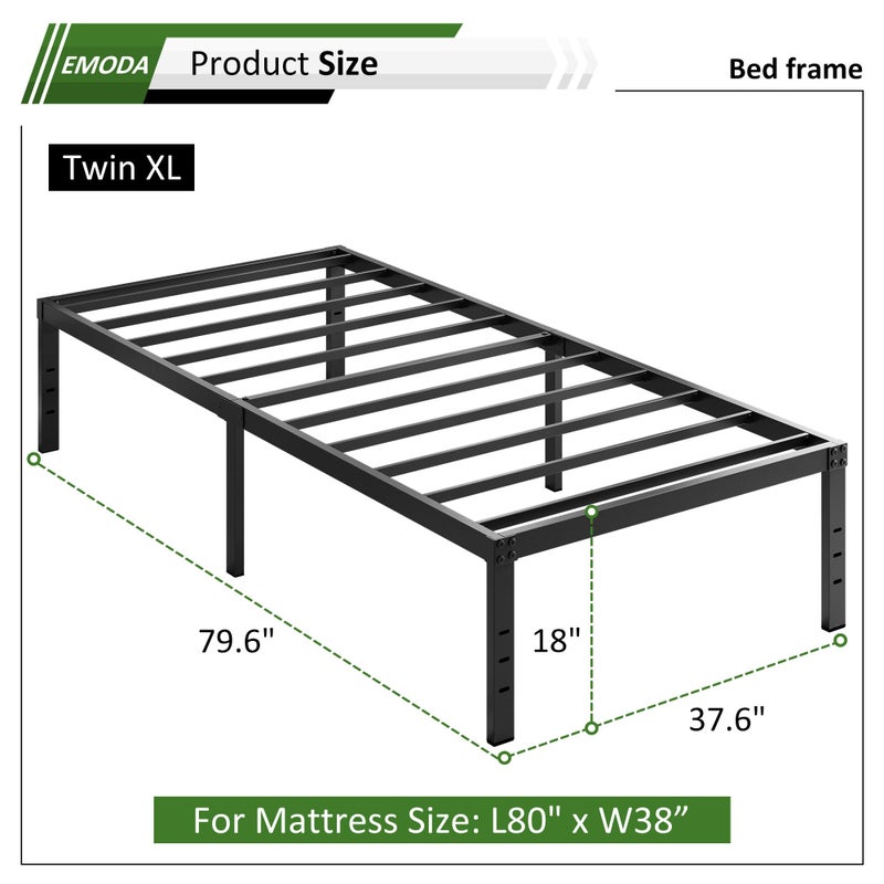 EMODA 18 Inch Twin XL Bed Frames No Box Spring Needed, Heavy Duty XL Twin Metal Platform Bed Frame with Tall Storage Space, Noise Free, Easy Assembly, Black - Image 2