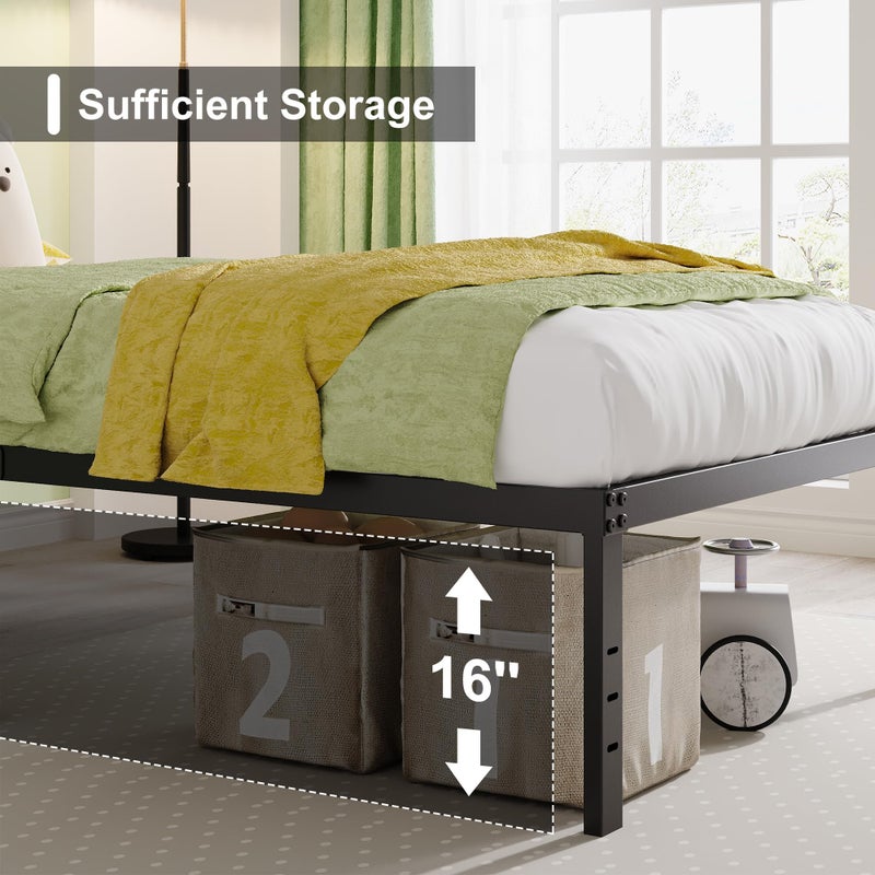 EMODA 18 Inch Twin XL Bed Frames No Box Spring Needed, Heavy Duty XL Twin Metal Platform Bed Frame with Tall Storage Space, Noise Free, Easy Assembly, Black - Image 3