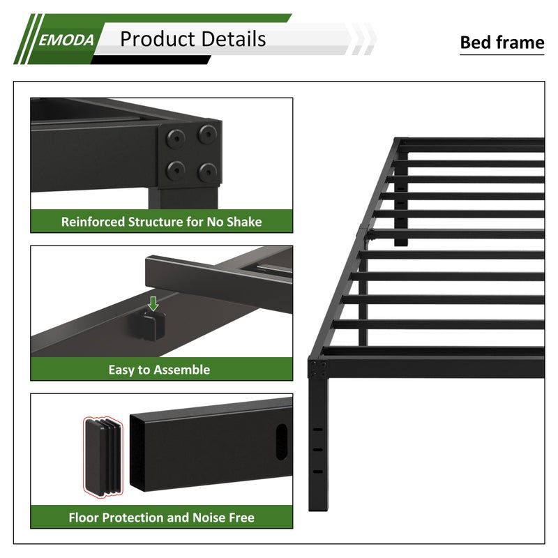 EMODA 18 Inch Twin XL Bed Frames No Box Spring Needed, Heavy Duty XL Twin Metal Platform Bed Frame with Tall Storage Space, Noise Free, Easy Assembly, Black - Image 4