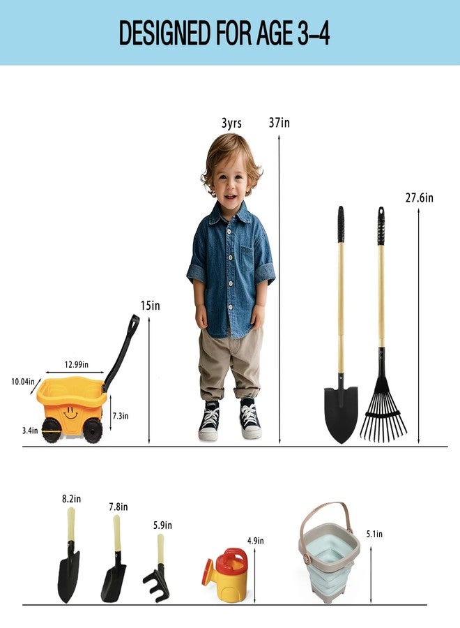 POMIKU Todders Wheelbarrow Gardening Set, Kids Rake and Shovel Set for Dirt Digging, Garden Tools Equipment for Yard Outdoor Sandbox Summer Toys Gifts for Ages 2-5 Years - Image 2