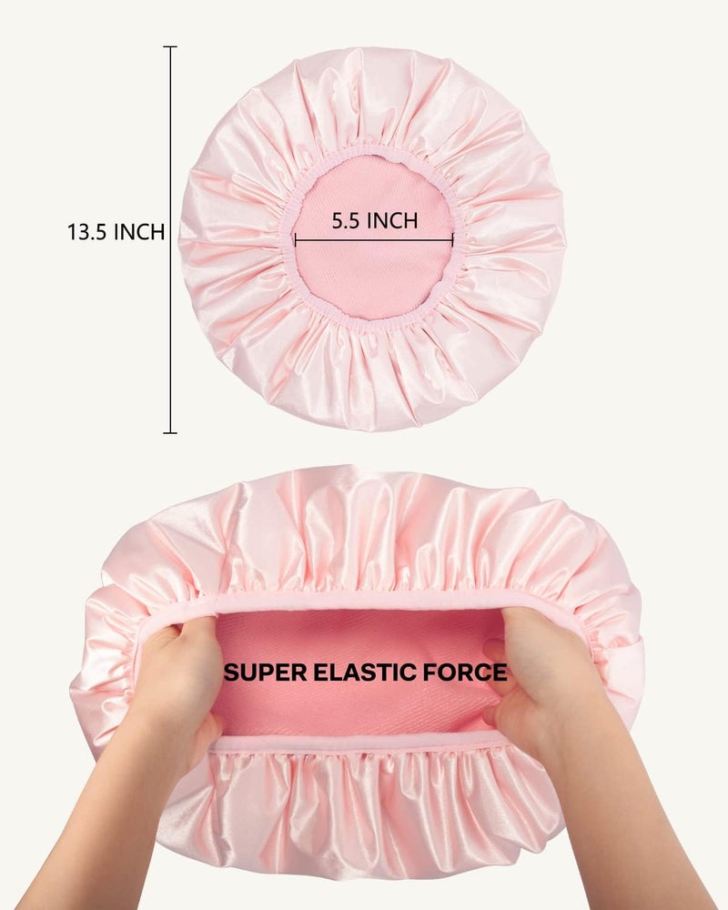Aquior Shower Cap,Triple Layer Shower Cap for Women, Reusable Waterproof Bath Cap,Silky Satin Outer Layer Terry Lining, Extra Large for Women Long Hair(Pink) - Image 2