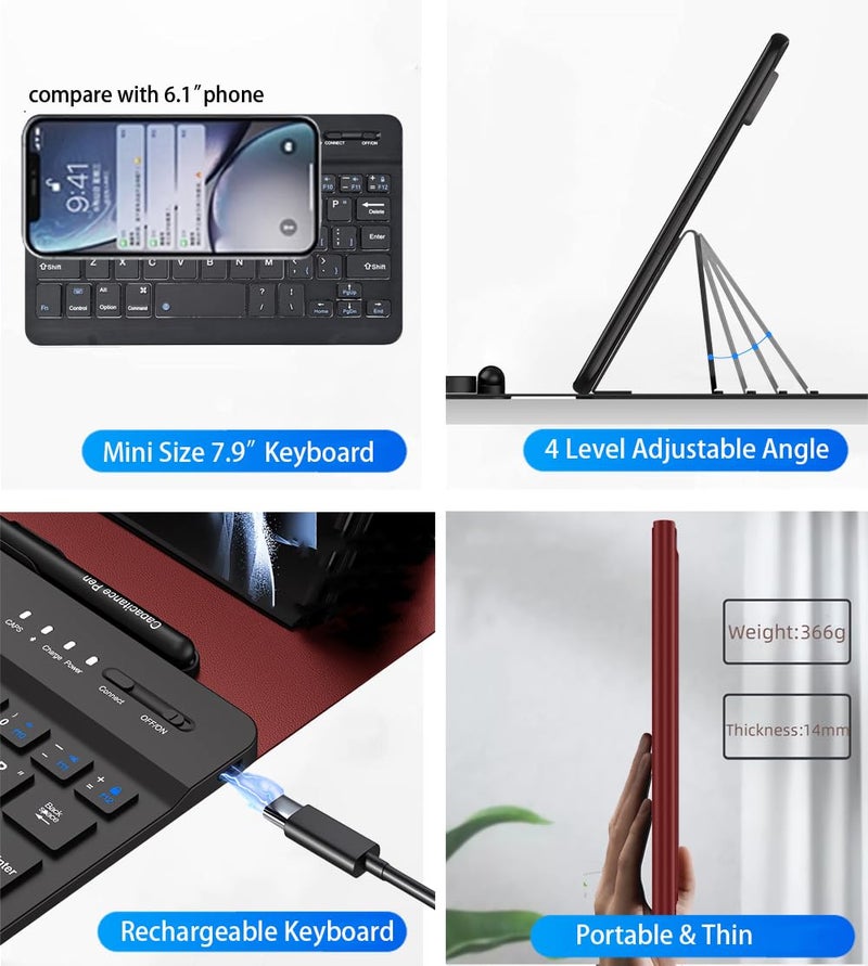 voppton for Samsung Galaxy Z Fold 7 6 5 Keyboard and Mouse, Portable Mini 7.9 inch Bluetooth Keyboard with Leather Case and Capacitive Pen, 4 in 1 Set for Z Trifold Fold7 Accessories - Image 3
