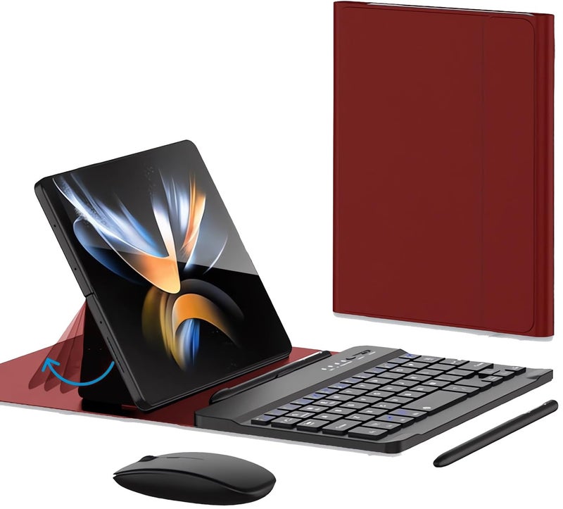 voppton for Samsung Galaxy Z Fold 7 6 5 Keyboard and Mouse, Portable Mini 7.9 inch Bluetooth Keyboard with Leather Case and Capacitive Pen, 4 in 1 Set for Z Trifold Fold7 Accessories - Image 1