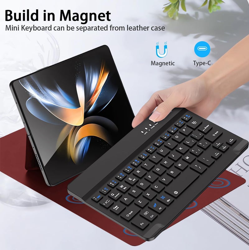 voppton for Samsung Galaxy Z Fold 7 6 5 Keyboard and Mouse, Portable Mini 7.9 inch Bluetooth Keyboard with Leather Case and Capacitive Pen, 4 in 1 Set for Z Trifold Fold7 Accessories - Image 5