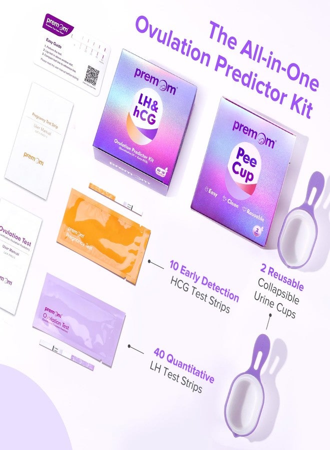 Premom Quantitative Ovulation & Pregnancy Test Kit: 40 LH Strips + 10 HCG Strips + 2 Reusable Urine Cups | at-Home Fertility Test for Women | Smart Digital Ovulation Reader App - Image 3