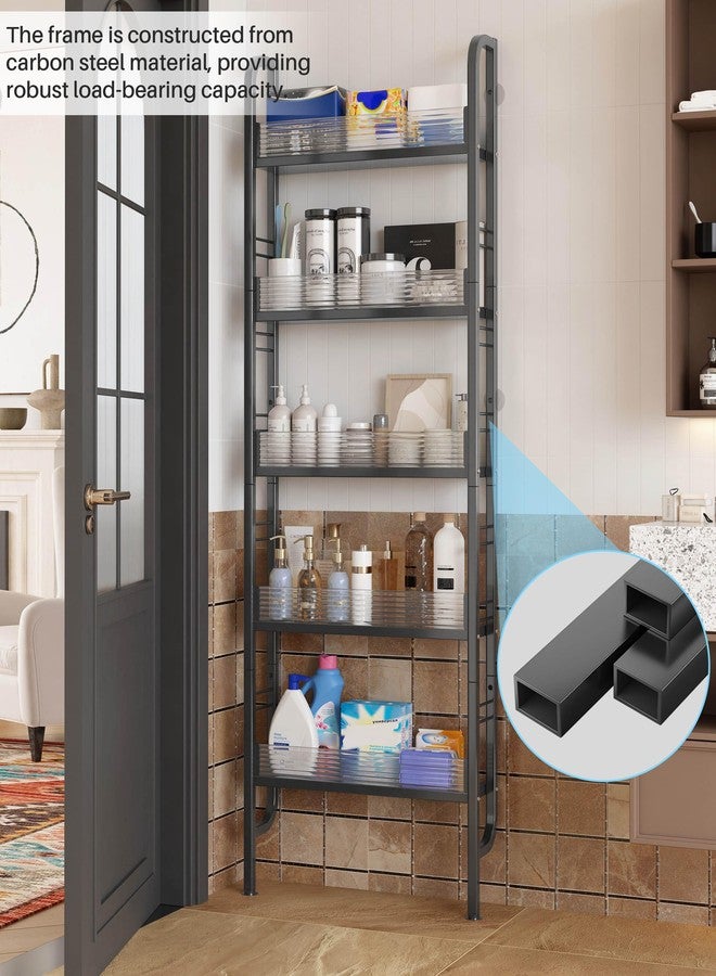 UMDONX Behind The Door Bathroom Shelf Narrow 5-Tier, Slim Space-Saving Storage Shelf, Freestanding Narrow Shelving Unit for Bathroom, Kitchen, Closet and Laundry Room Black - Image 5