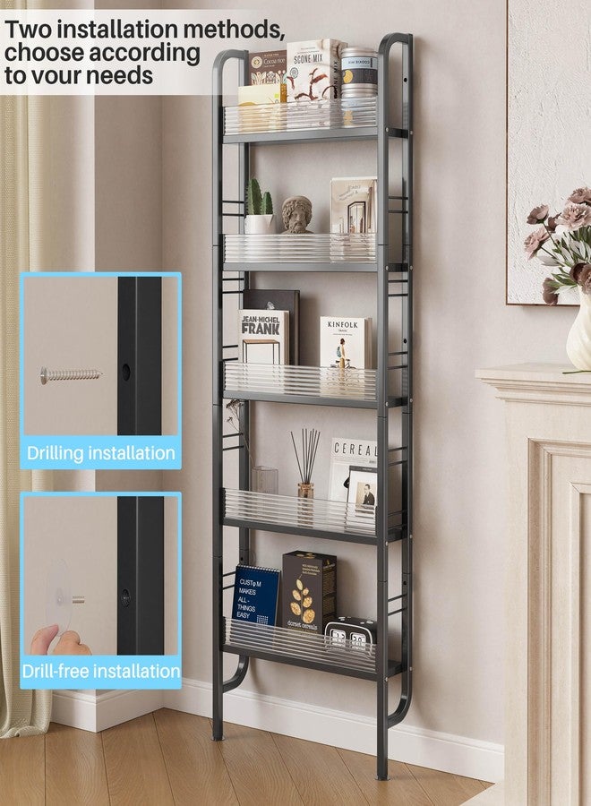 UMDONX Behind The Door Bathroom Shelf Narrow 5-Tier, Slim Space-Saving Storage Shelf, Freestanding Narrow Shelving Unit for Bathroom, Kitchen, Closet and Laundry Room Black - Image 3