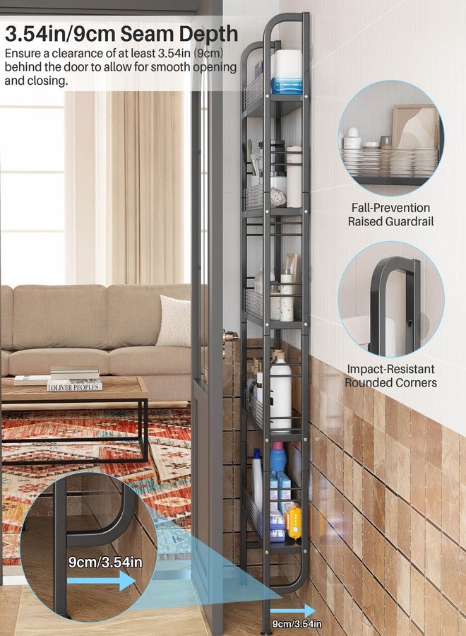 UMDONX Behind The Door Bathroom Shelf Narrow 5-Tier, Slim Space-Saving Storage Shelf, Freestanding Narrow Shelving Unit for Bathroom, Kitchen, Closet and Laundry Room Black - Image 2