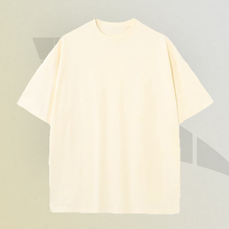 Men's T-Shirt Summer Heavyweight T-Shirt Men's 230g Pure Color Off-Shoulder Versatile Loose Cotton Round Neck Trendy Brand Men's Short-Sleeved - Image 1