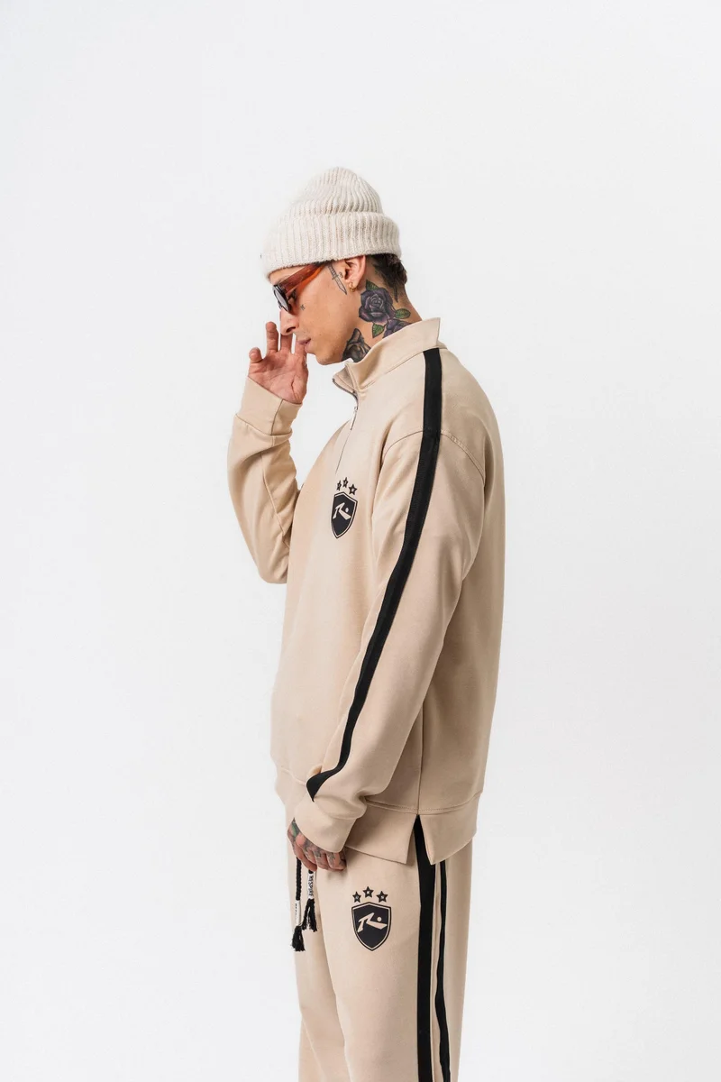 RESPIRE Men's Striped Modal Half-Zip Sweatshirt Beige